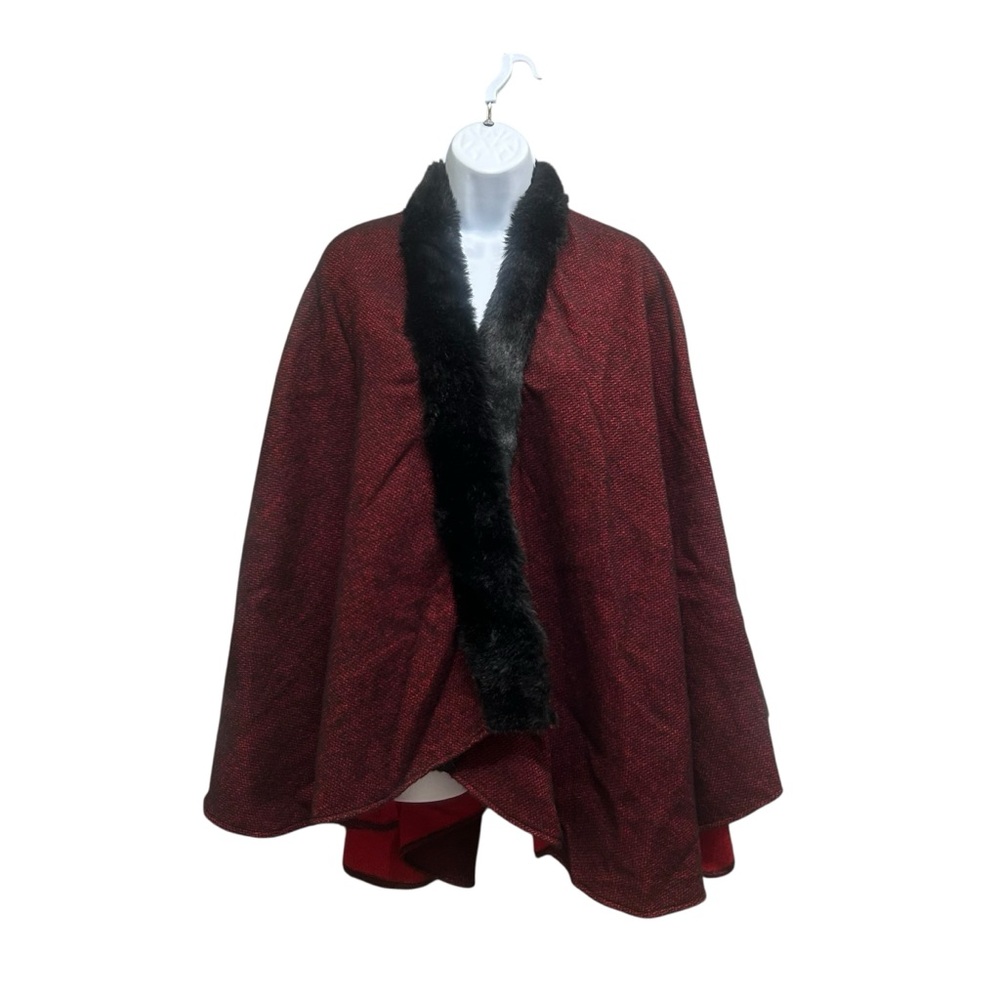Jessica Elegant Red Cape with Black Faux Fur Trim Wrap Size OS